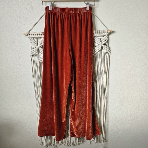 Vintage Orange Crushed Velvet Wide Leg Pant S - Picture 1 of 7